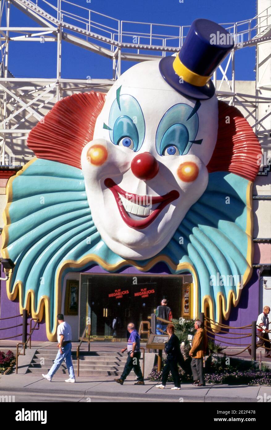 Casino in Las Vegas, Nevada mit riesigen Clown Eingang. Stockfoto