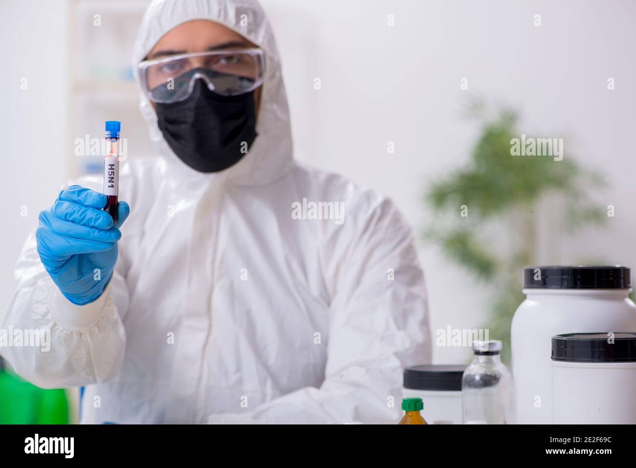 Junge männliche Chemiker im Labor arbeiten Stockfoto