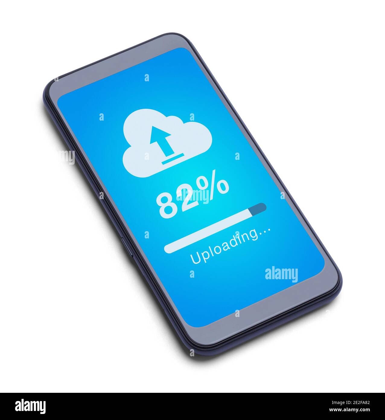 Smartphone hochladen in die Cloud Ausschneiden auf Weiß. Stockfoto