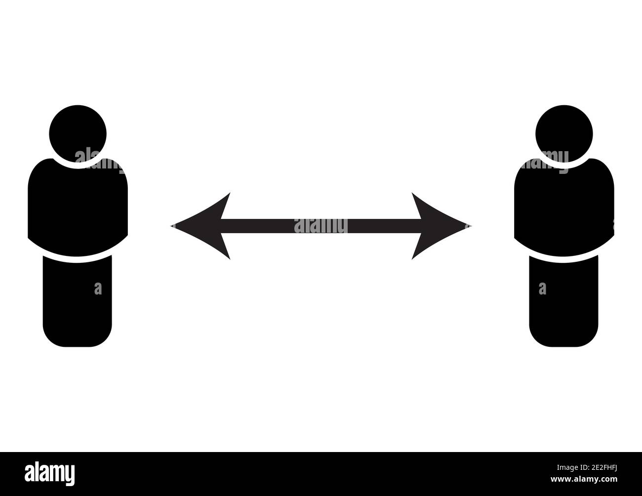 Symbol für soziale Distanz. Schwarzes Symbol der Coronavirus-Prävention. Halten Sie die physische Entfernung zum Corona-Virus aufrecht. Vektor Silhouette Illustration isoliert o Stock Vektor