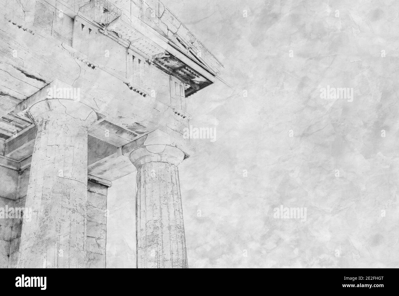 Aquarell Skizze Ruinen des alten Tempels auf Akropolis Hügel, Athen Stockfoto