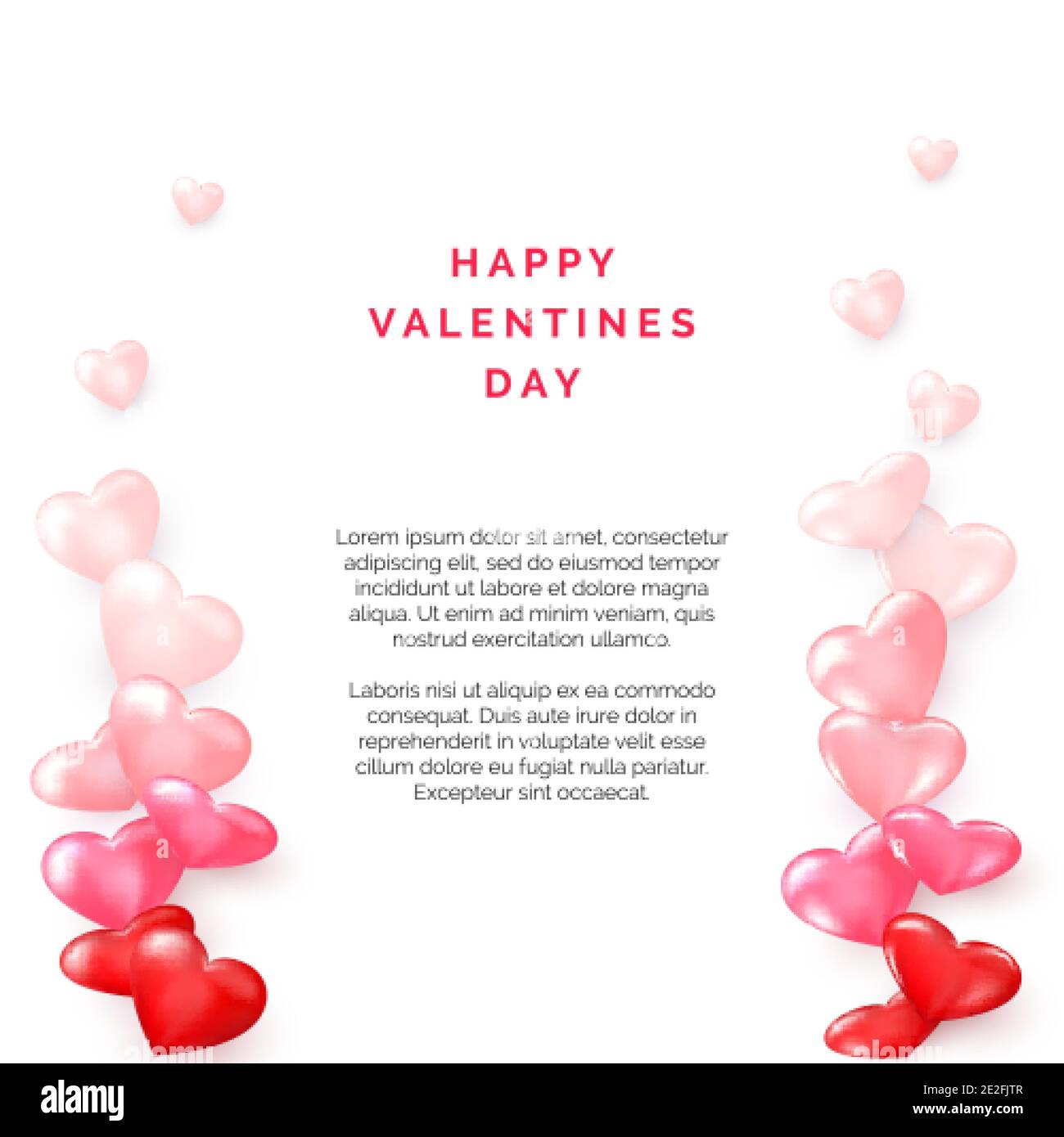 Valentinskarte mit Seitenrahmen aus Herzen. Romantisches Dekoelement für Valentinstag oder Womens Day. Vektordarstellung isoliert auf weißem Hintergrund Stock Vektor