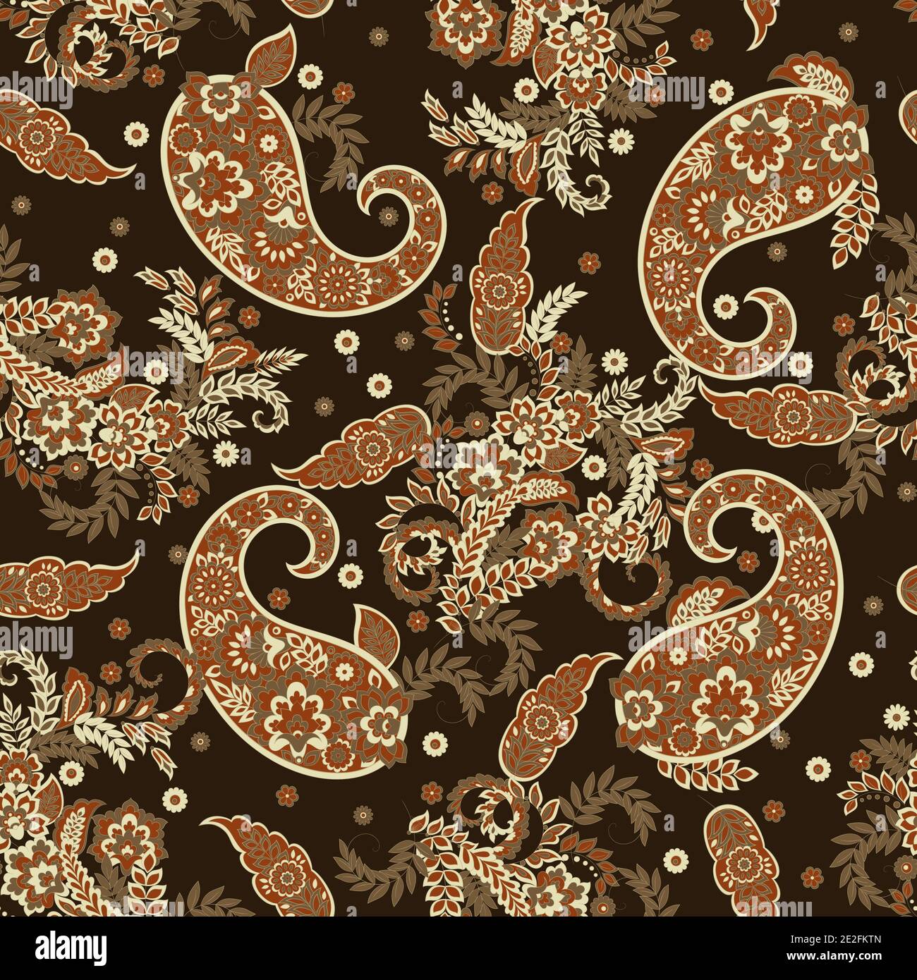 Paisley Vektor nahtloses Muster. Fantastische Blume, Blätter. Textiler Bohemian-Druck. Batik-Malerei. Vintage Stock Vektor