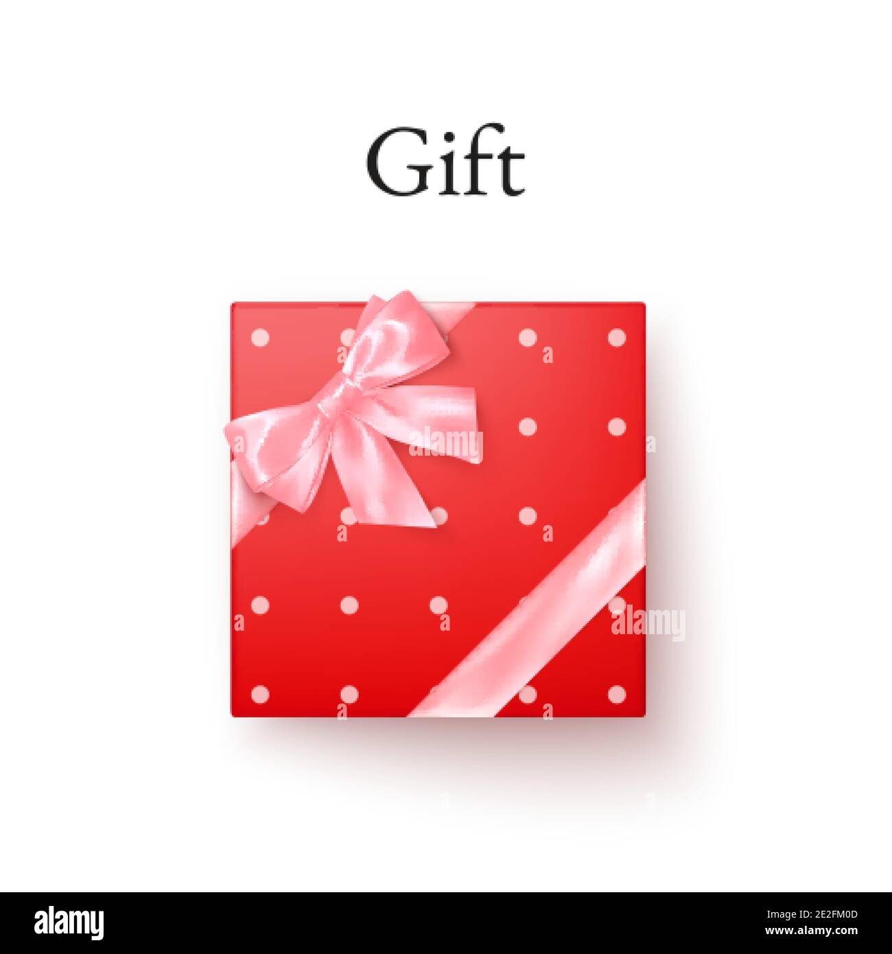 Rote Geschenkbox mit rosa Seidenschleife in realistischem Stil Draufsicht. Vektorgrafik Stock Vektor