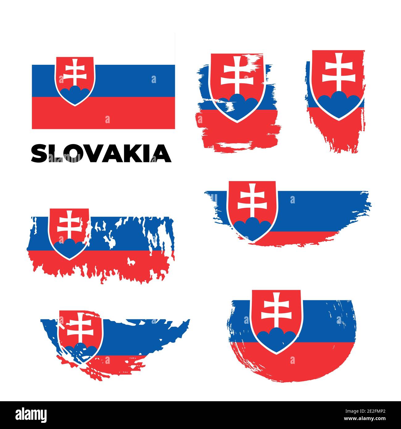 Set von 3 grunge texturierte Flagge der Slowakei. Vektorflaggen. Stock Vektor