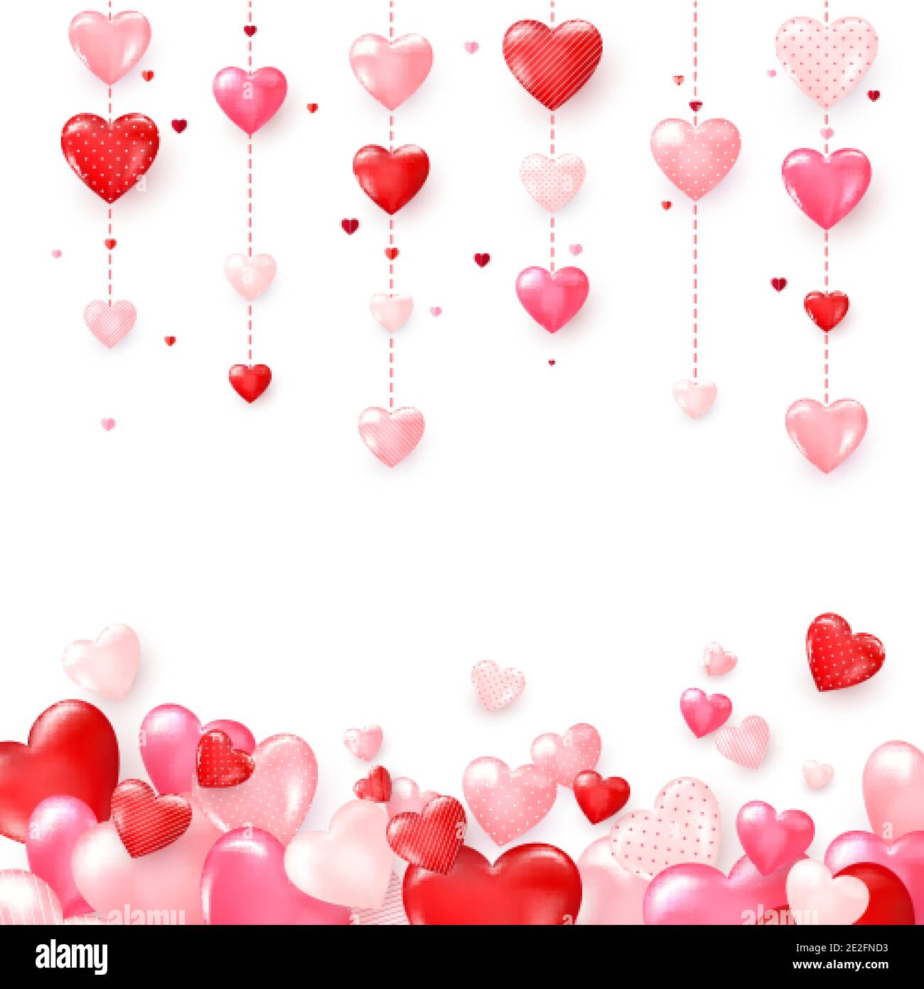 Vertikale bunte Herz Girlanden. Valentinstag romantischen Hintergrund. Vektorgrafik isoliert auf Weiß Stock Vektor