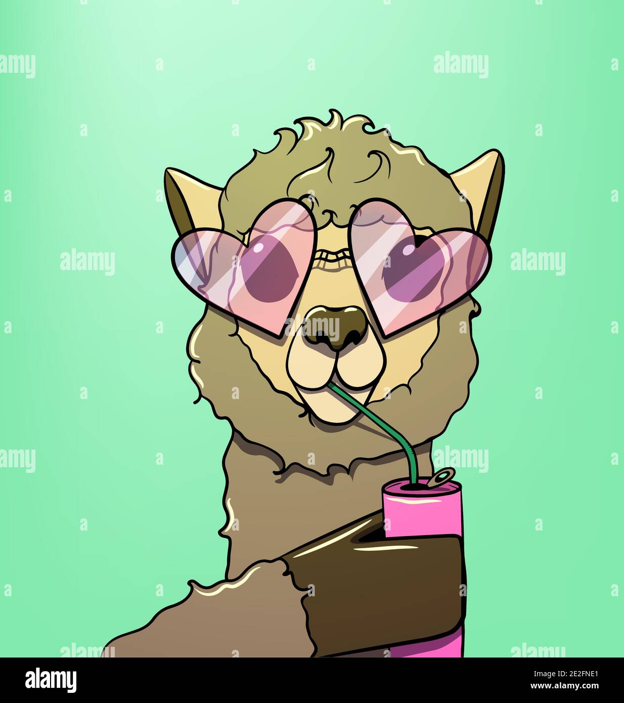 Cartoon lama schlürft einen Drink aus einem Stroh Stock Vektor
