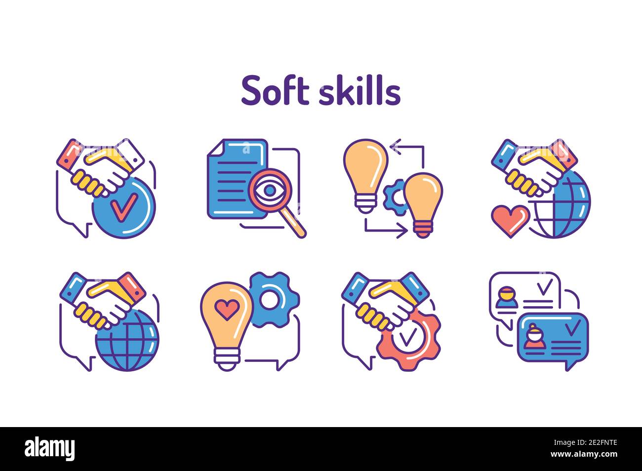 Symbole für weiche Skills-Farblinien festgelegt. Piktogramme für Web, mobile App, Promo. UI-UX-Designelement Stock Vektor