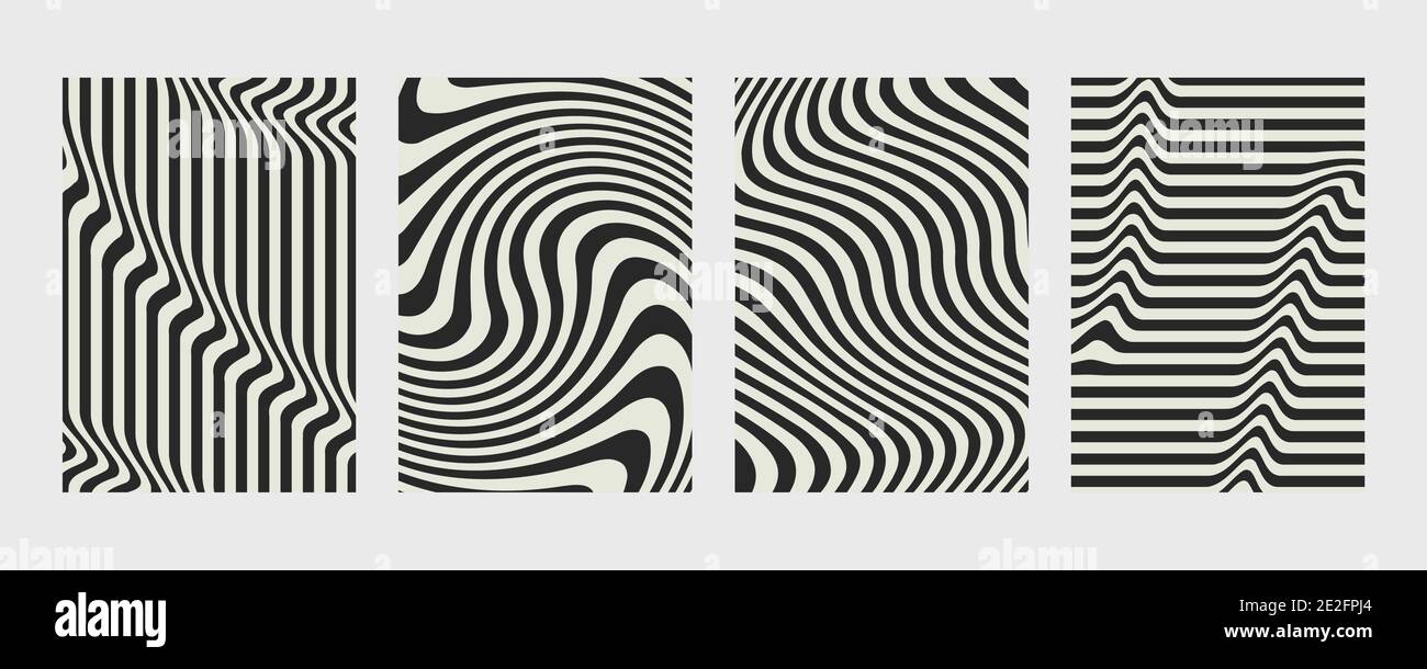 Abstrakte Linie gewelltes schwarz-graues Design von Poster-Set-Vorlage. Dekorativer Jahresbezug im Wellendesign. Stock Vektor