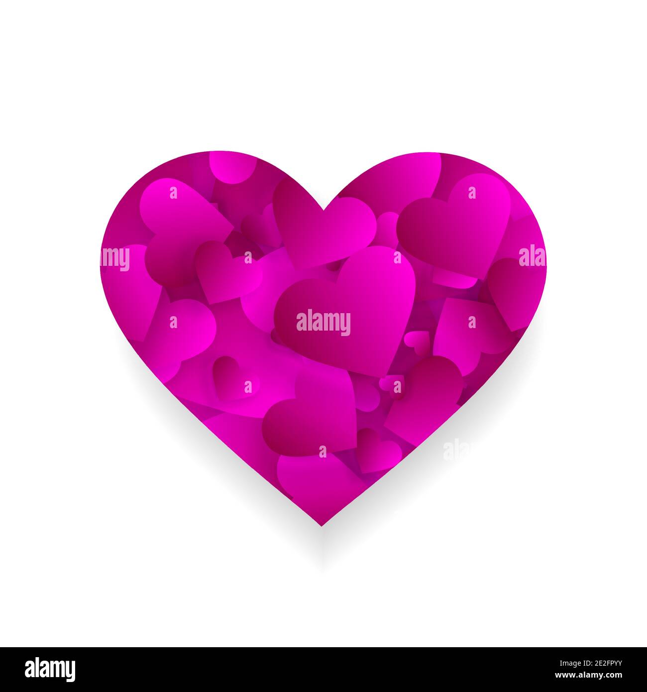 Pink Heart Icon 3d-Effekt mit kleinen Herzblättern Stock Vektor