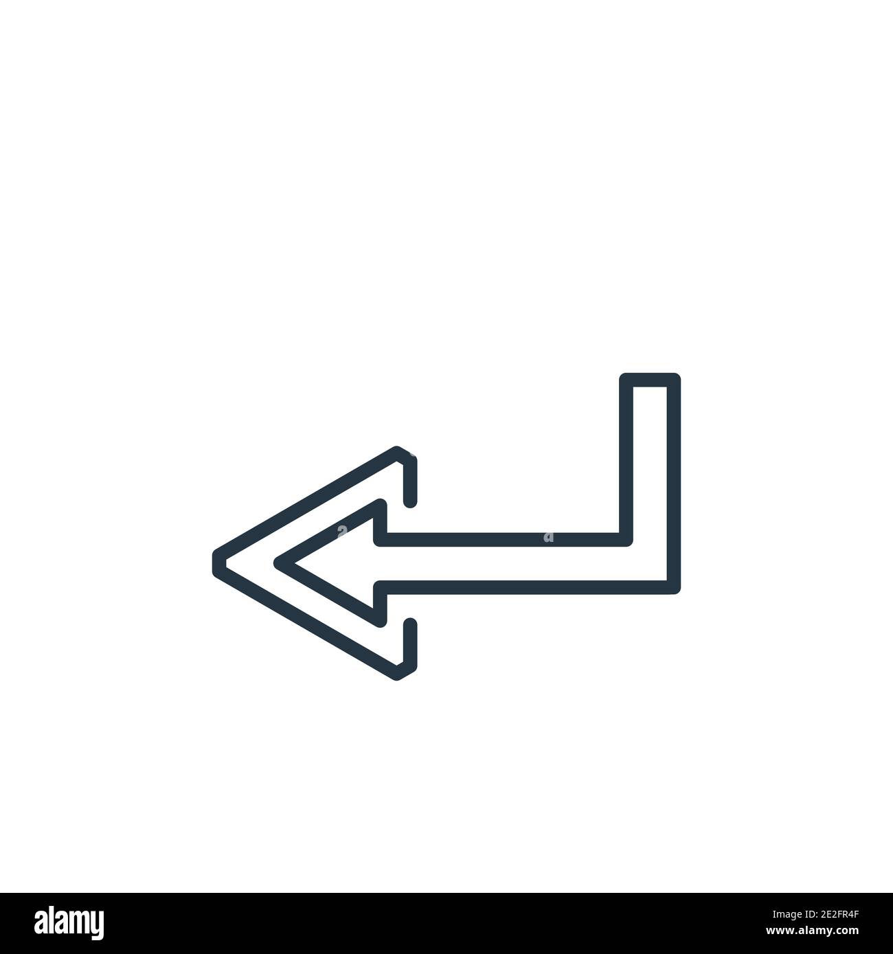 Gekrümmter Pfeil nach links Umrissvektor-Symbol. Dünne Linie schwarz gekrümmten Pfeil nach unten links Symbol, flache Vektor einfache Element Illustration aus editierbaren Pfeilen Stock Vektor