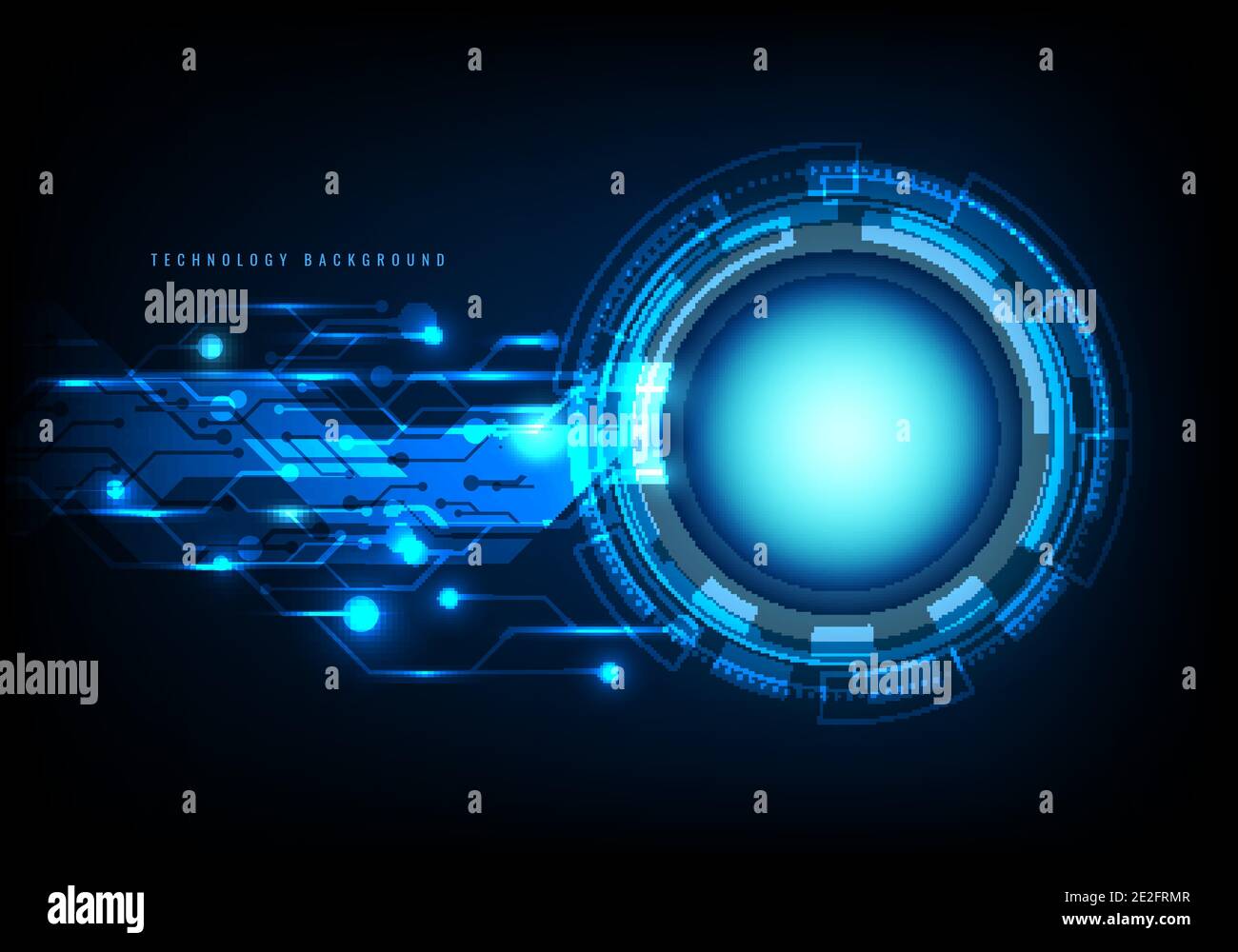 Abstrakte Technologie blauer Kreis, Lichtstrahl und Schaltbild auf dunklem Hintergrund Hi-Tech-Kommunikationskonzept. Digitales Geschäft. Vektordarstellung Stock Vektor