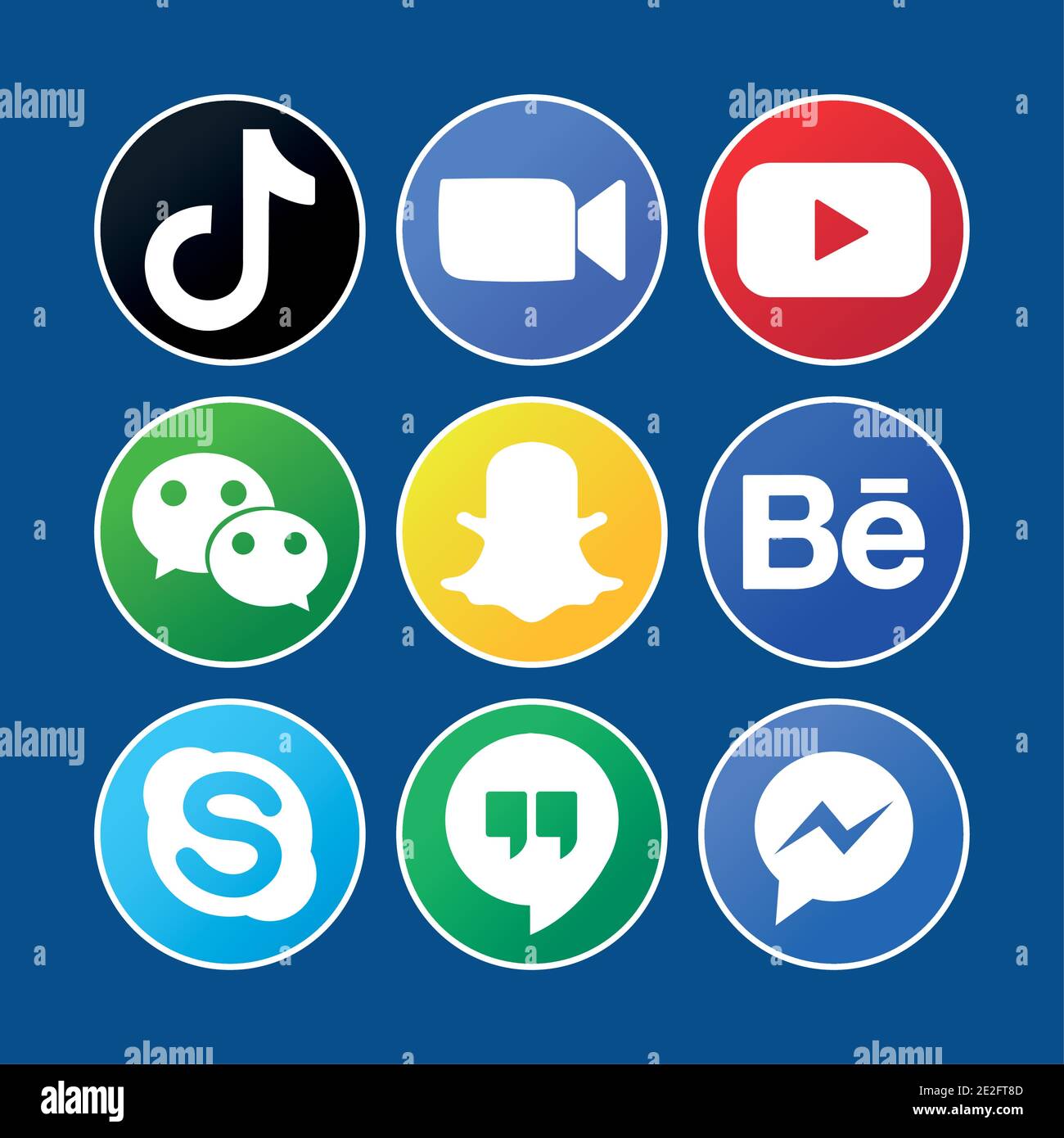 Bunte Social-Media-Logo-Sammlung auf blauem Hintergrund, Vektor-Illustration Stock Vektor