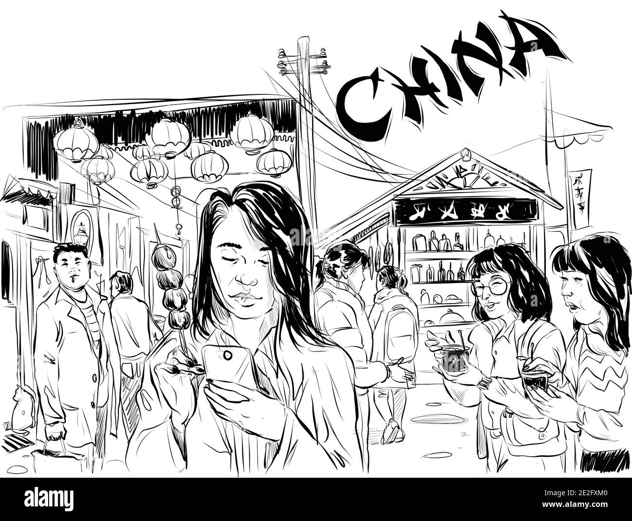 Chinesischer Markt Bereich Lizenzfreie Vektor Clip Art Illustration Stock Vektor