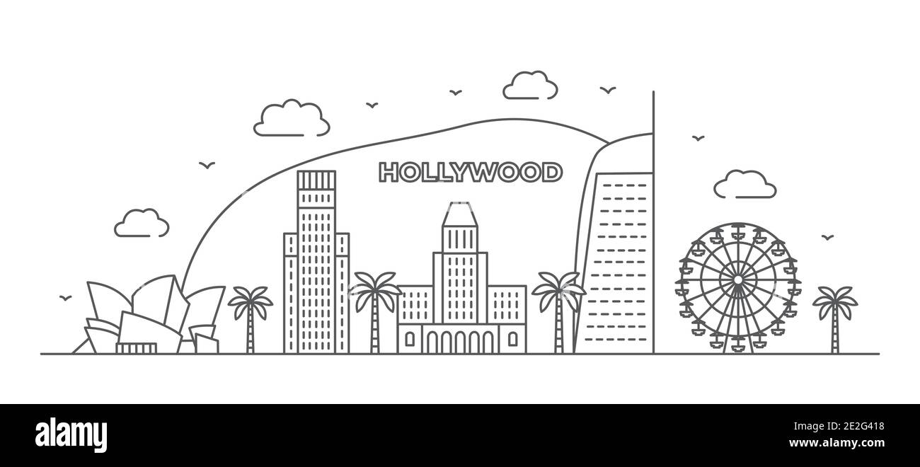 Los Angeles Linie Zeichnung Hollywood Illustration in Linie Stil auf Weißer Hintergrund Stock Vektor