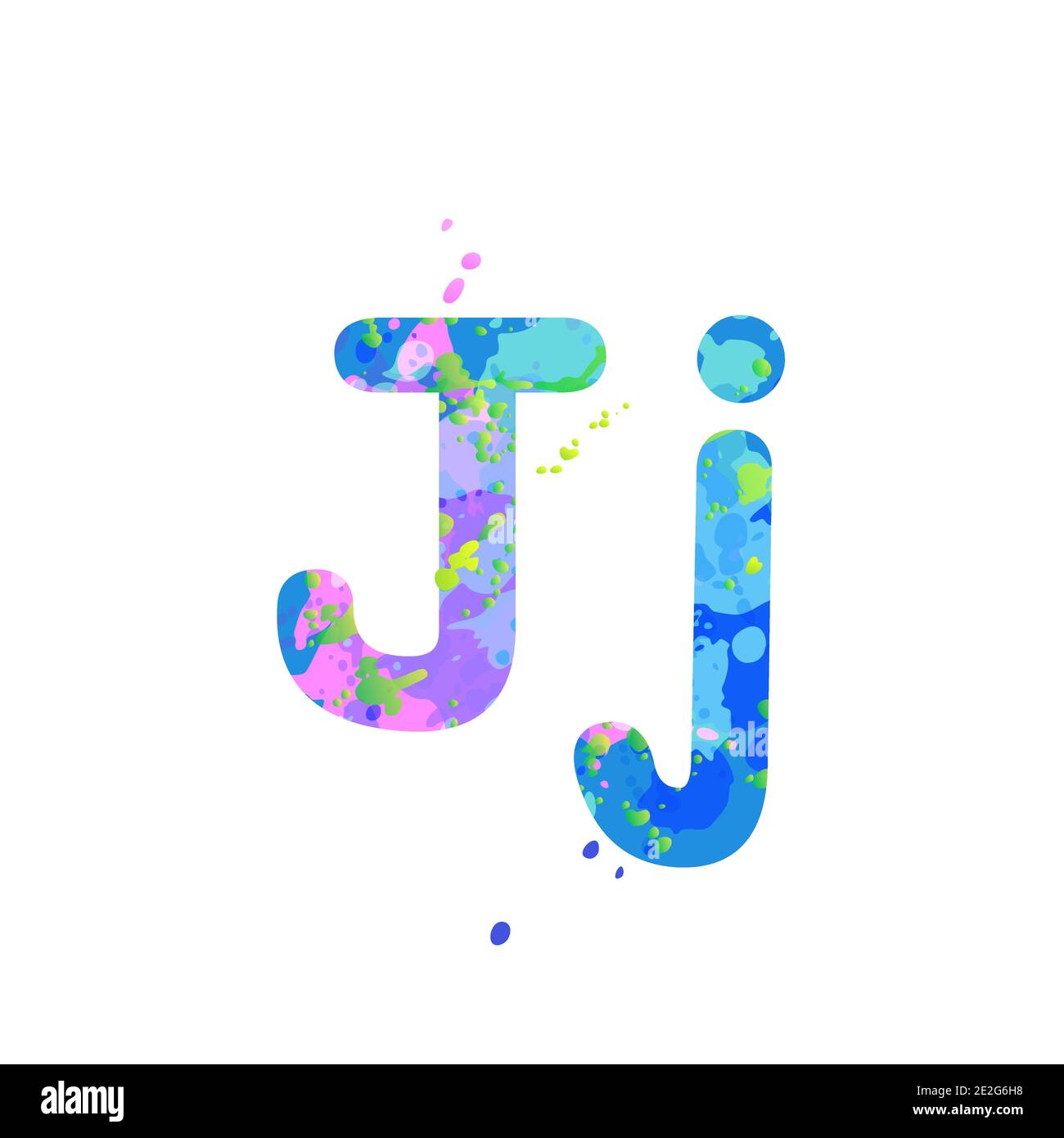 Buchstaben J Groß- und Kleinschreibung mit Wirkung von flüssigen  Farbflecken in blau, grün, rosa Farben, isoliert auf weißem Hintergrund.  Dekorationselement für die Gestaltung eines Flyers, Plakats, Deckblattes,  Titels. Vektor Stock-Vektorgrafik - Alamy
