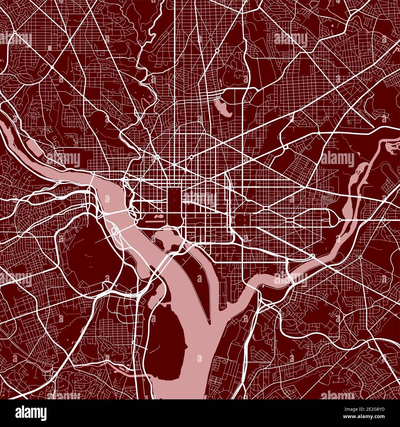 Detaillierte Karte des Verwaltungsgebiets der Stadt Washington. Lizenzfreie Vektorgrafik. Stadtbild-Panorama. Dekorative Grafik Touristenkarte von Washingto Stock Vektor