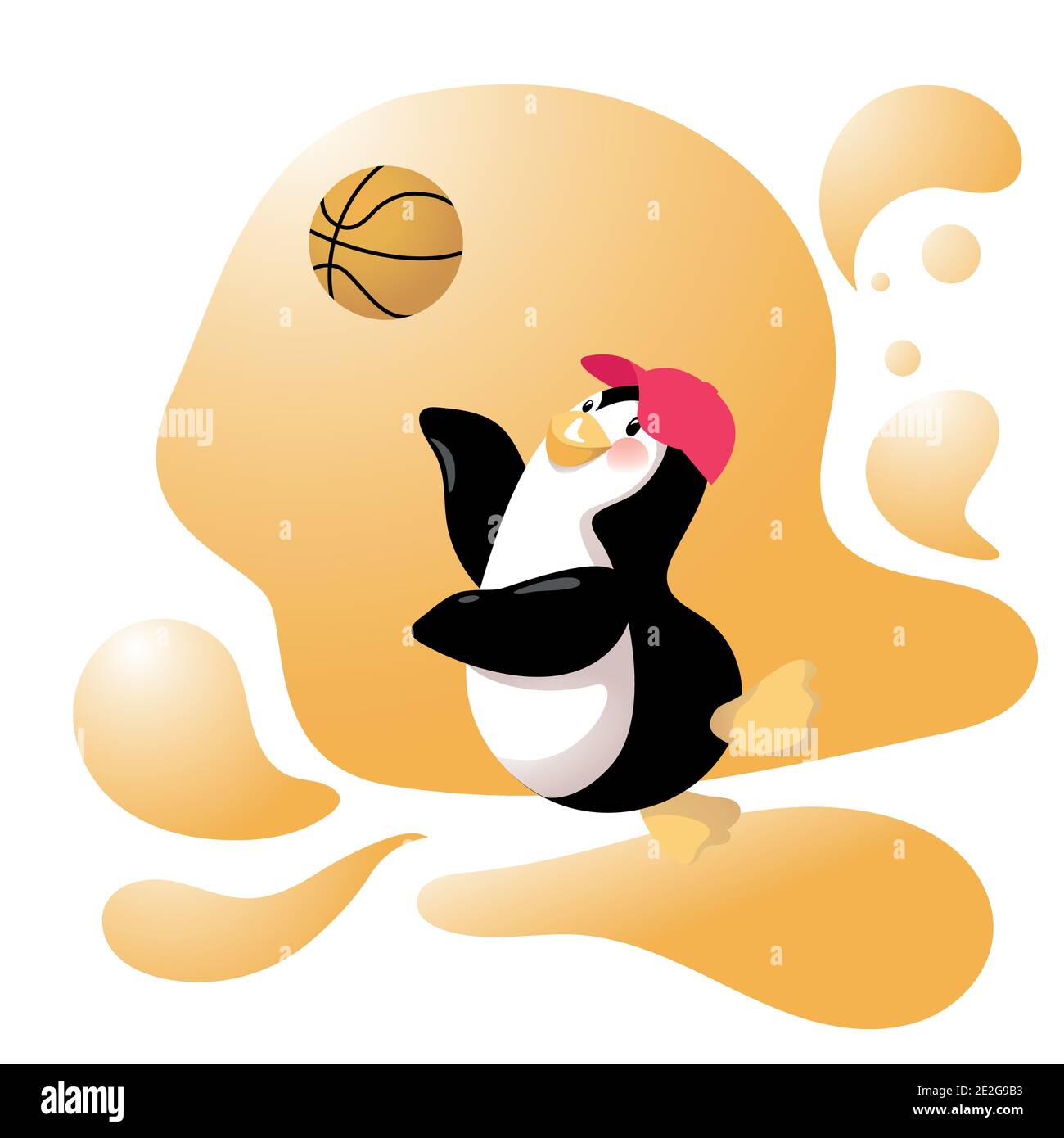 Cartoon Penguin springt während Basketball spielen Stock Vektor