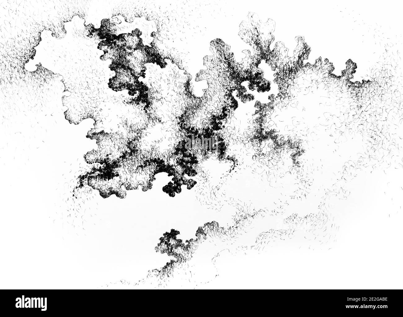 Abstrakte Grafik Tinte Nacht Himmel Raum Nebel Hintergrund. Sternenhimmel Nebel Geheimnis Tapete. Schwarz weiß Kosmos Nebel Staub Illustration Stockfoto