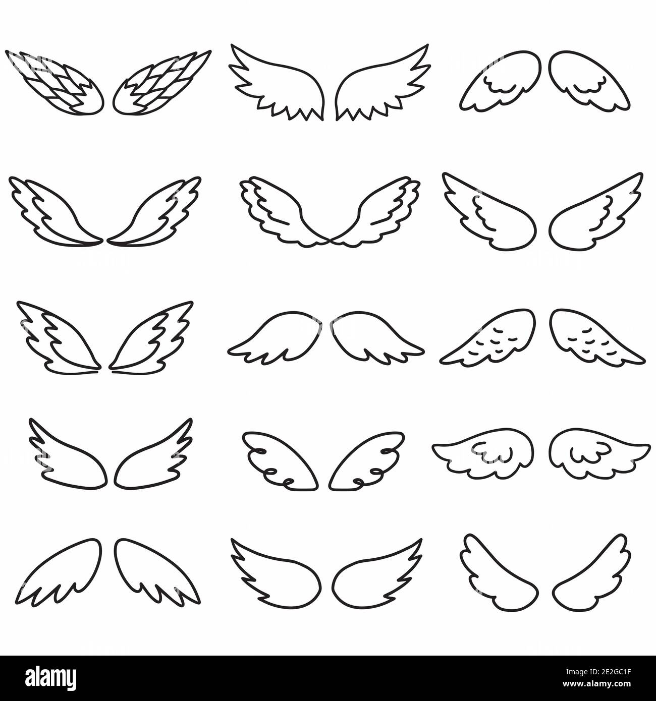 Flügel Symbol Skizze Sammlung Cartoon Hand gezeichnet Vektor Illustration Stock Vektor