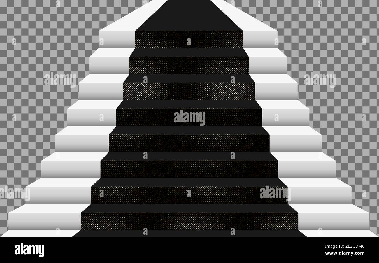 Schwarze Glitzertreppe, Stufen, Podium auf transparentem Hintergrund, isoliertes Vektorobjekt. EPS 10 Stock Vektor