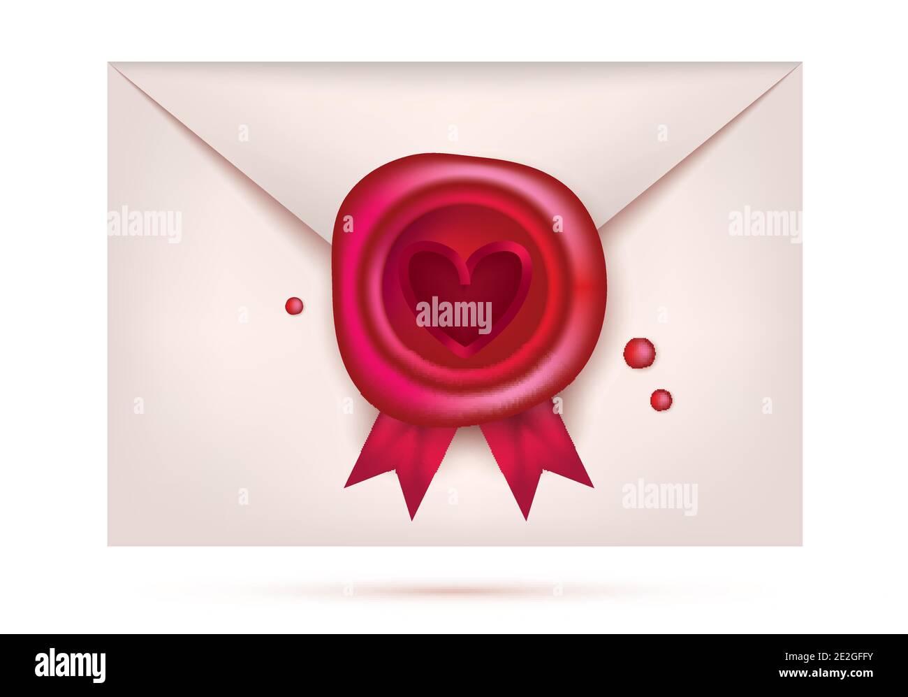 Valentinstag Wax Seal mit rotem Herz und Bändern. Retro-Stempel auf Briefumschlag. Vektorgrafik. Stock Vektor