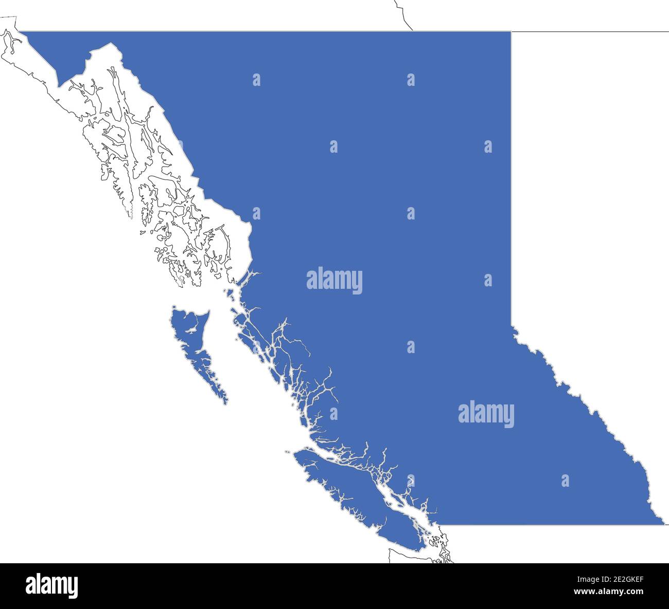 Einfache Karte von British Columbia, Provinz Kanada mit Umrissen benachbarter Regionen wie Yukon, Northwest Territories und Alberta. Stock Vektor