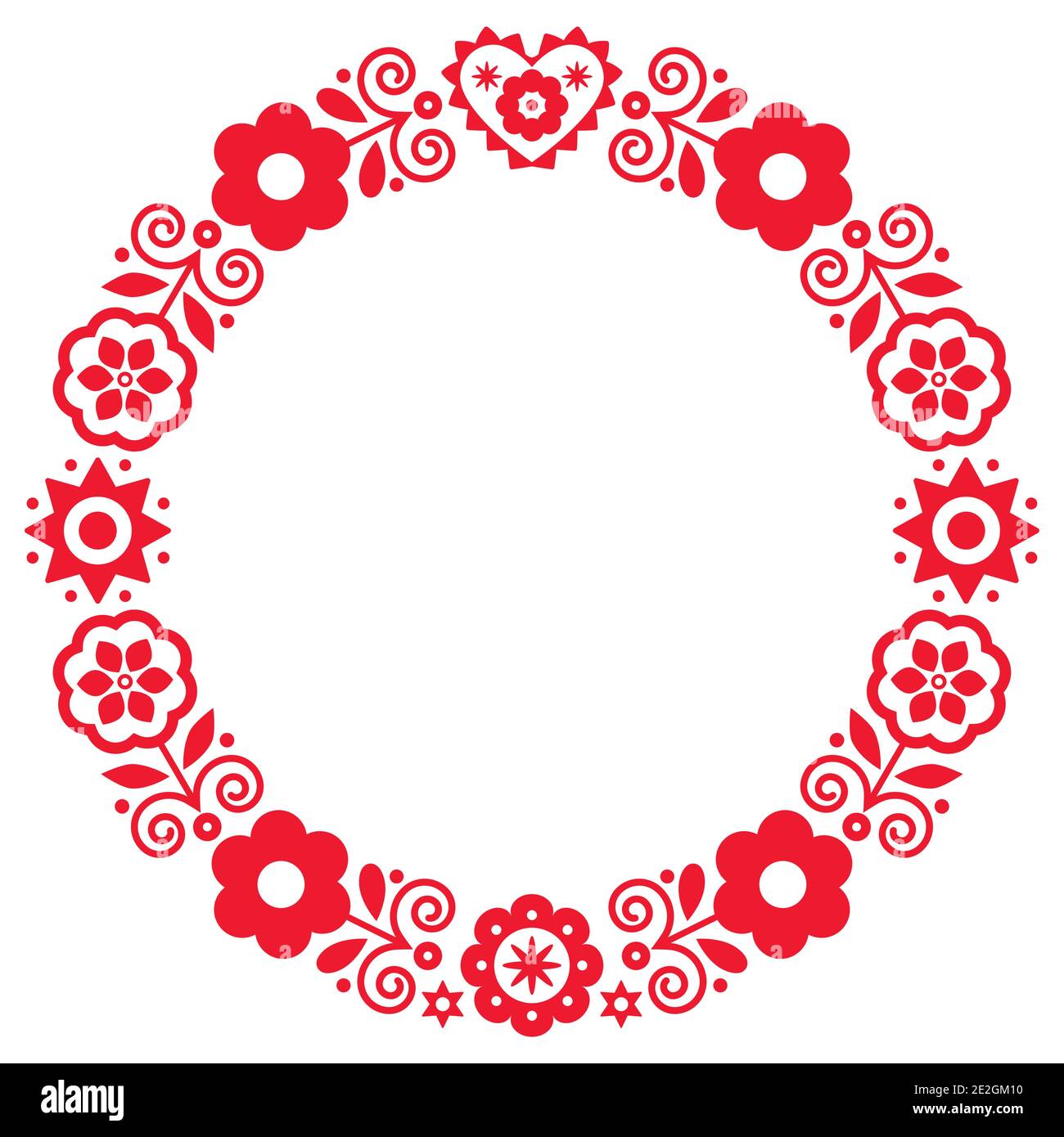 Polnische Volkskunst Vektor runde Rahmen Design mit Blumen und Herz inspiriert von traditionellen Highlanders Stickerei Lachy Sadeckie Stock Vektor