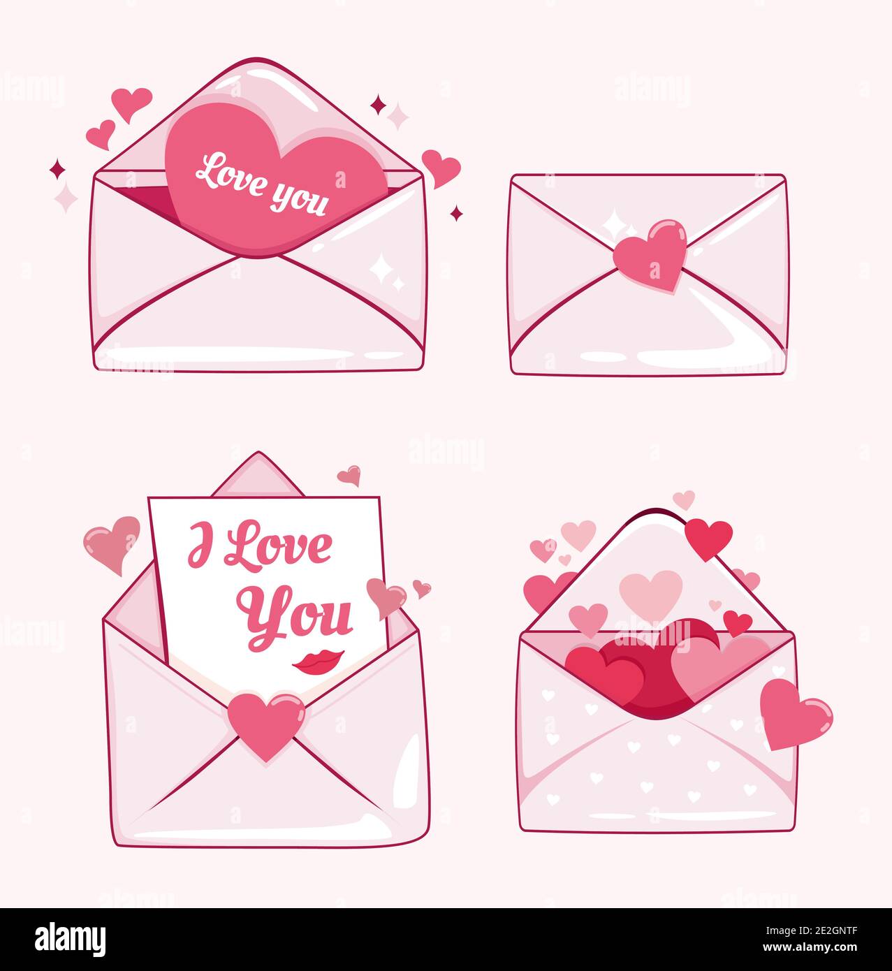 Set von Briefen für valentinstag, Herzen, valentinskarte und andere Elemente. Stock Vektor