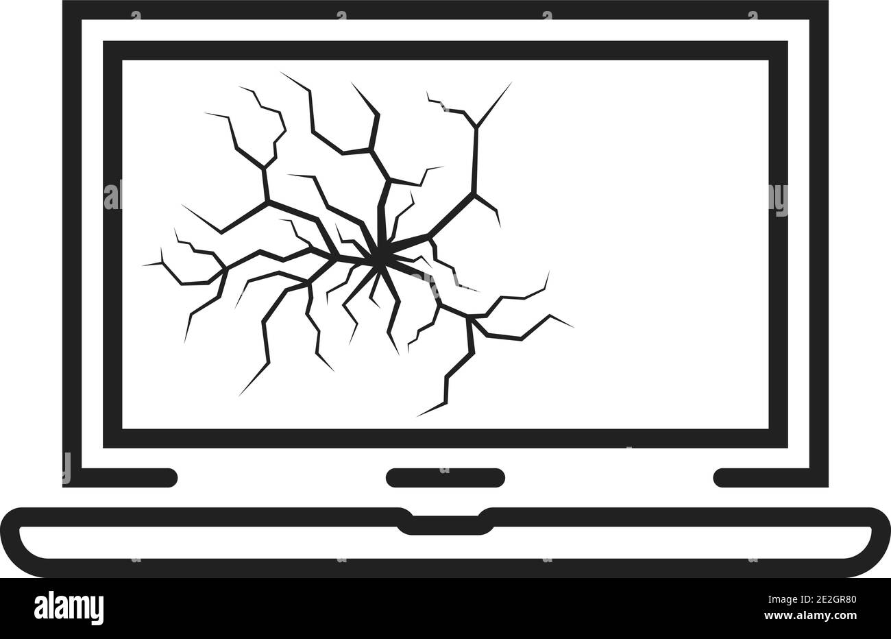 Schwarze dünne Linie gebrochen geknackt Laptop Stock Vektor