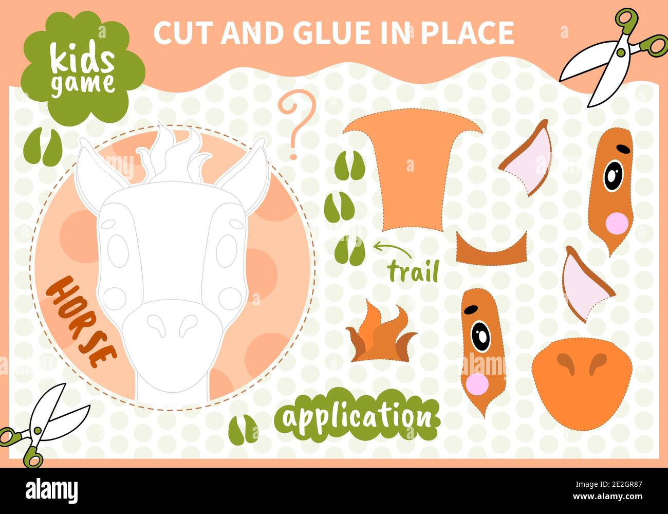 Kinder Bord Tier Spiel applique geschnitten und Kleber an Ort und Stelle Für Vorschulkinder und Grundschüler Arbeitsblätter.Seite lesen und übereinstimmen Für Kinder Stock Vektor