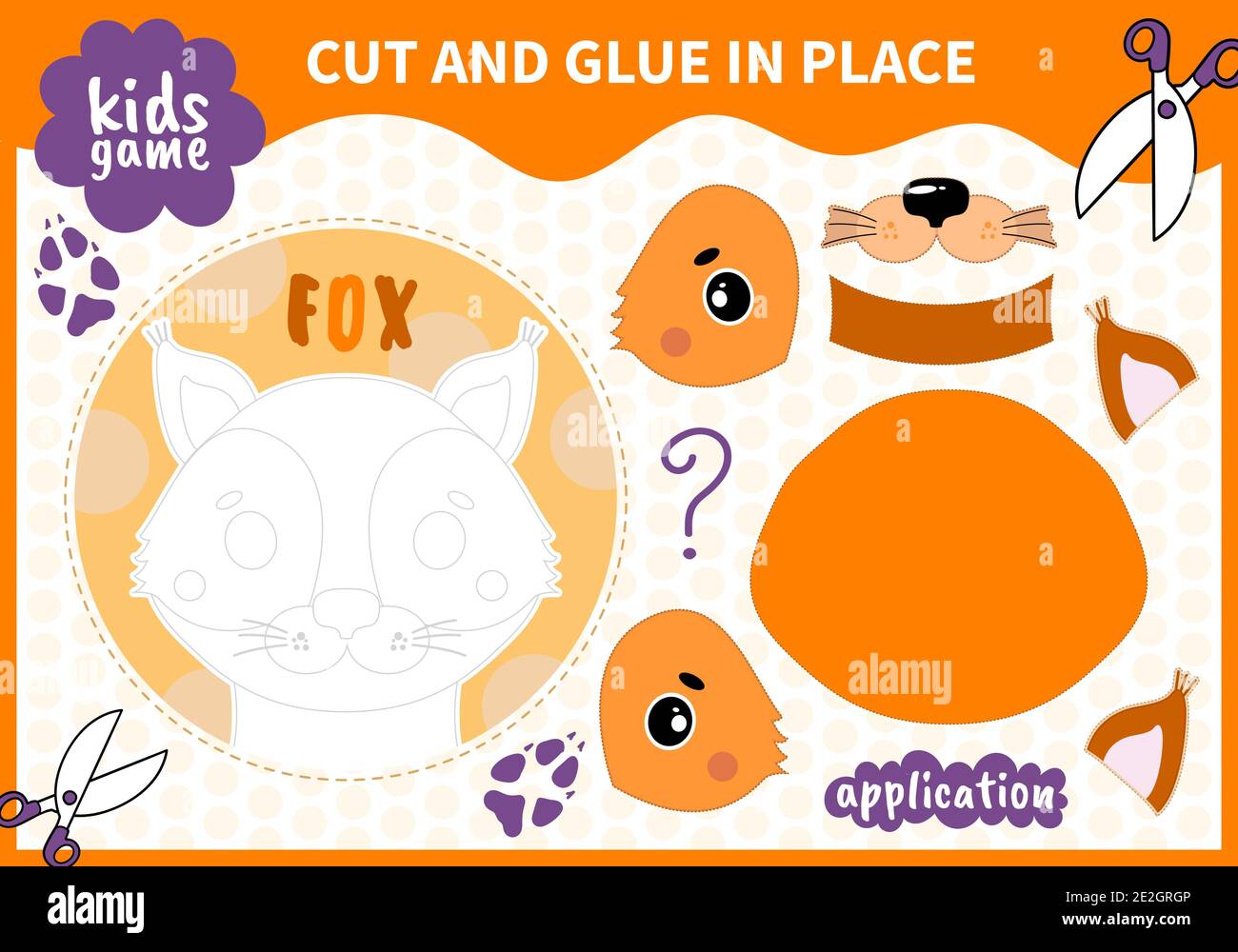 Kinder Bord Tier Spiel applique geschnitten und Kleber an Ort und Stelle Für Vorschulkinder und Grundschüler Arbeitsblätter.Seite lesen und übereinstimmen Für Kinder Stock Vektor