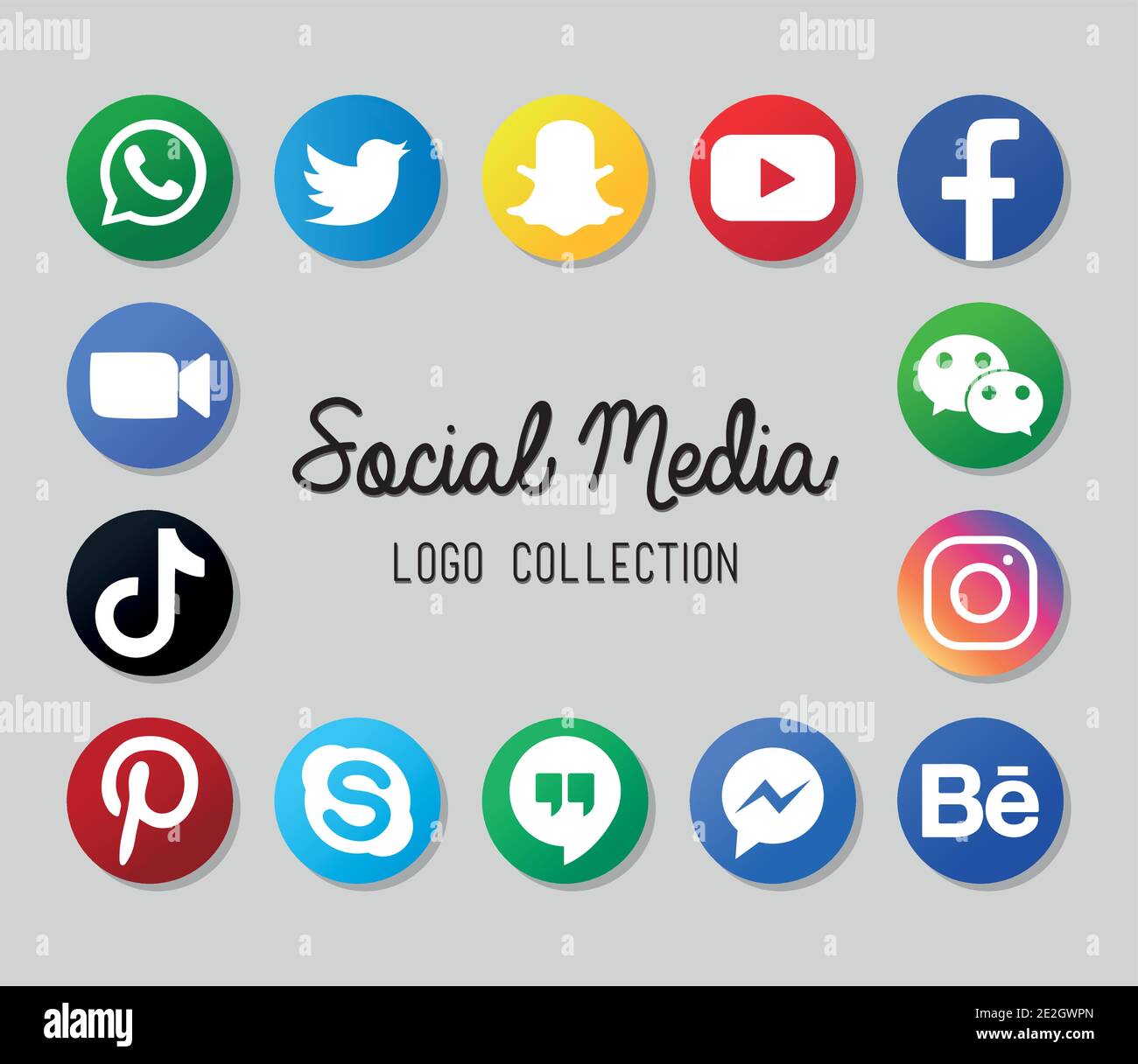 Social-Media-Logo-Kollektion auf grauem Hintergrund, farbenfrohes Design, Vektorgrafik Stock Vektor