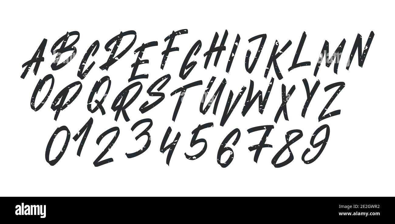Handgezeichnete Schriftart. Lettering Pinsel Alphabet. Großbuchstaben und  Zahlen für Vektorgrafiken Stock-Vektorgrafik - Alamy