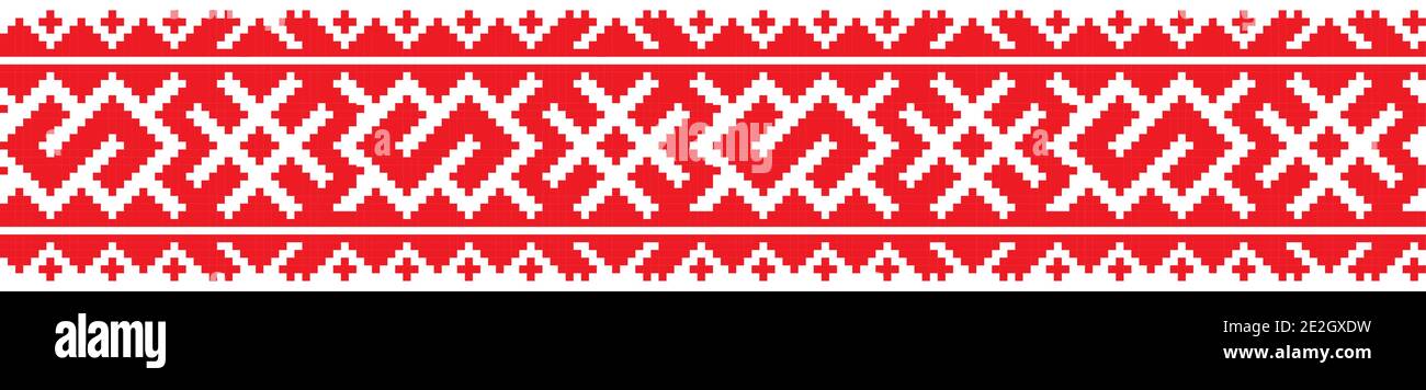 Nationales Pixelmuster. Traditionelles Ethno-Muster zur Stickerei mit rotem Faden, helles und modisches Muster. Stock Vektor