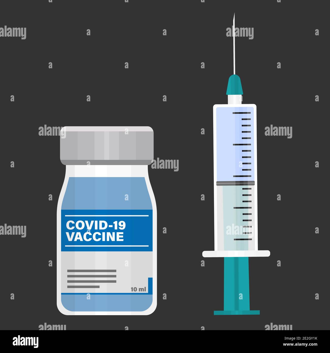 Fläschchen mit Coronavirus-Impfstoff und Spritze mit Impfstoff-Schussvektor Abbildung Stock Vektor