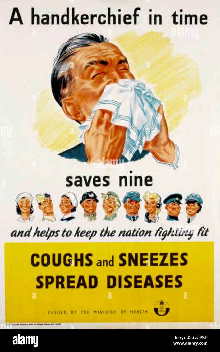 Husten und Niesen verbreiten Krankheiten vielleicht eine passende Botschaft in der heutigen Coronavirus-covid Krise. Nicht mehr Taschentuch, sondern eine Gesichtsmaske viel wahrscheinlicher. Stockfoto