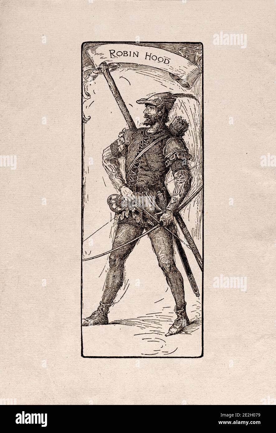Antike Gravierung von literarischen Figuren aus der englischen Folklore aus  den Robin Hood Legenden. Robin Hood. Von Louis Rhead. 1912 Stockfotografie  - Alamy