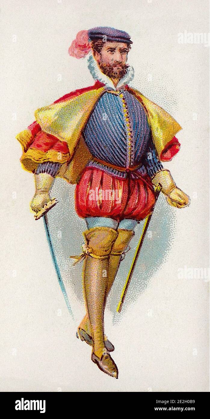 Vintage Illustration von britischen historischen Kostüm. Zeit von Elizabeth. 1572 Stockfoto