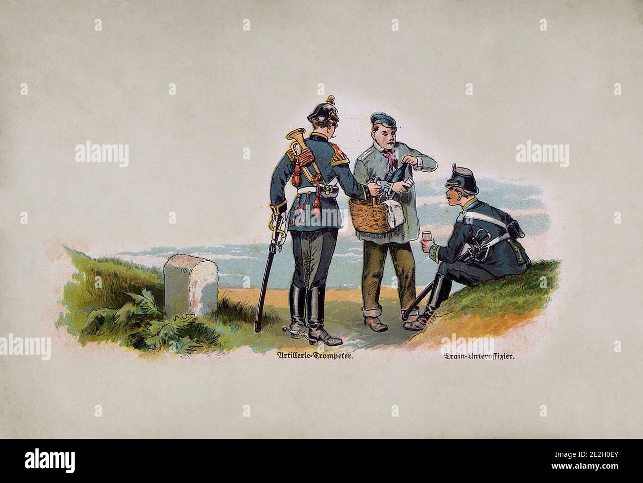 Deutsche Heer. Deutscher Artillerie-Schlagzeuger und nicht-beauftragter Offizier für Ranks-Ausbildung (rechts). Deutsches Reich. 1910er Stockfoto