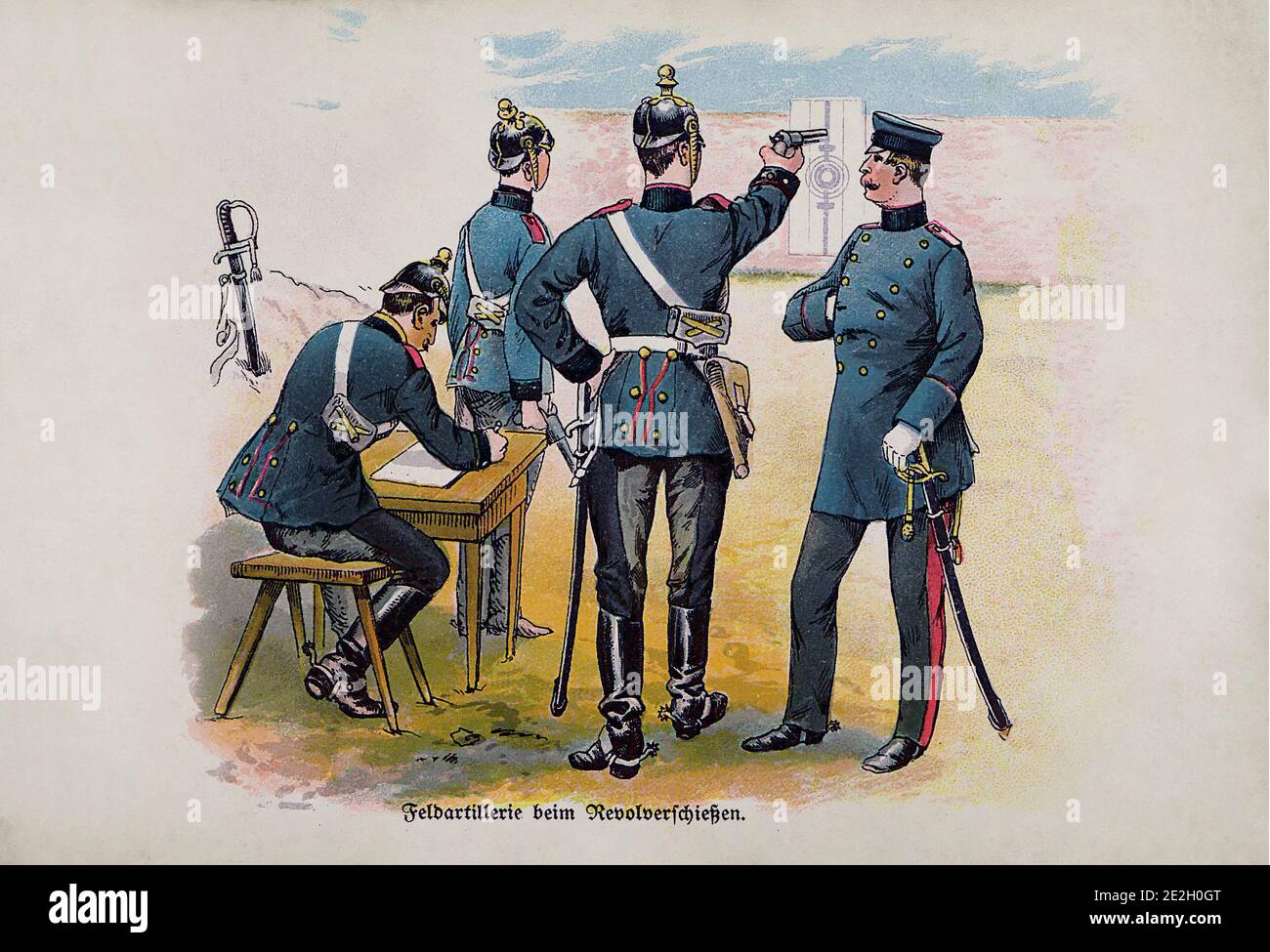 Deutsche Heer. Offiziere der Feldartillerie beim Abschuss aus einem Revolver. Deutsches Reich. 1910er Stockfoto