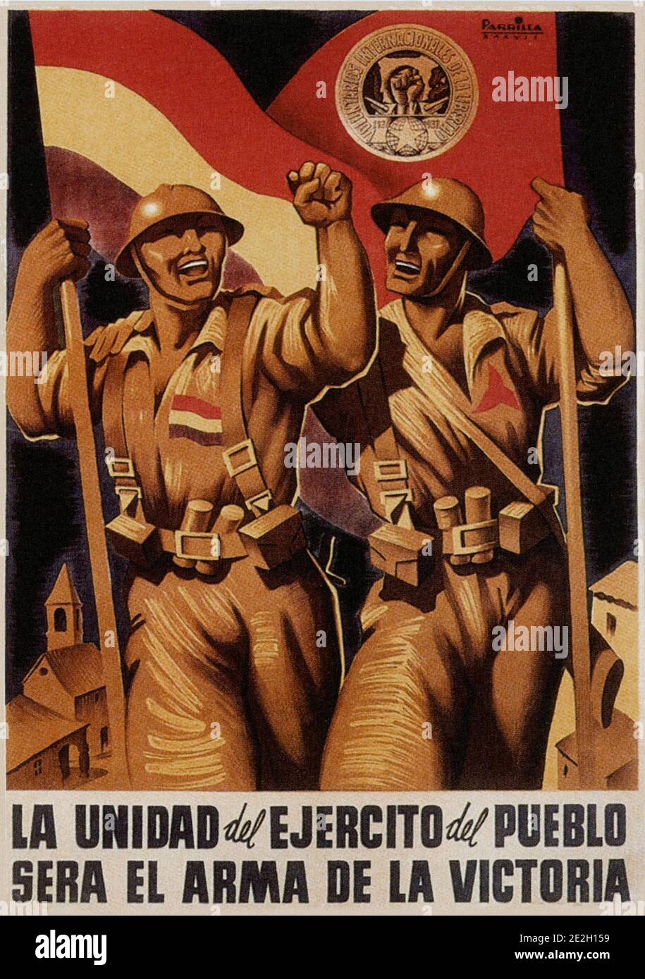 Plakat der spanischen Republikaner in ihrem Kampf gegen eine Revolte der Nationalisten, eine Allianz der Falangisten, Monarchisten, Konservative und Katholiken. Stockfoto