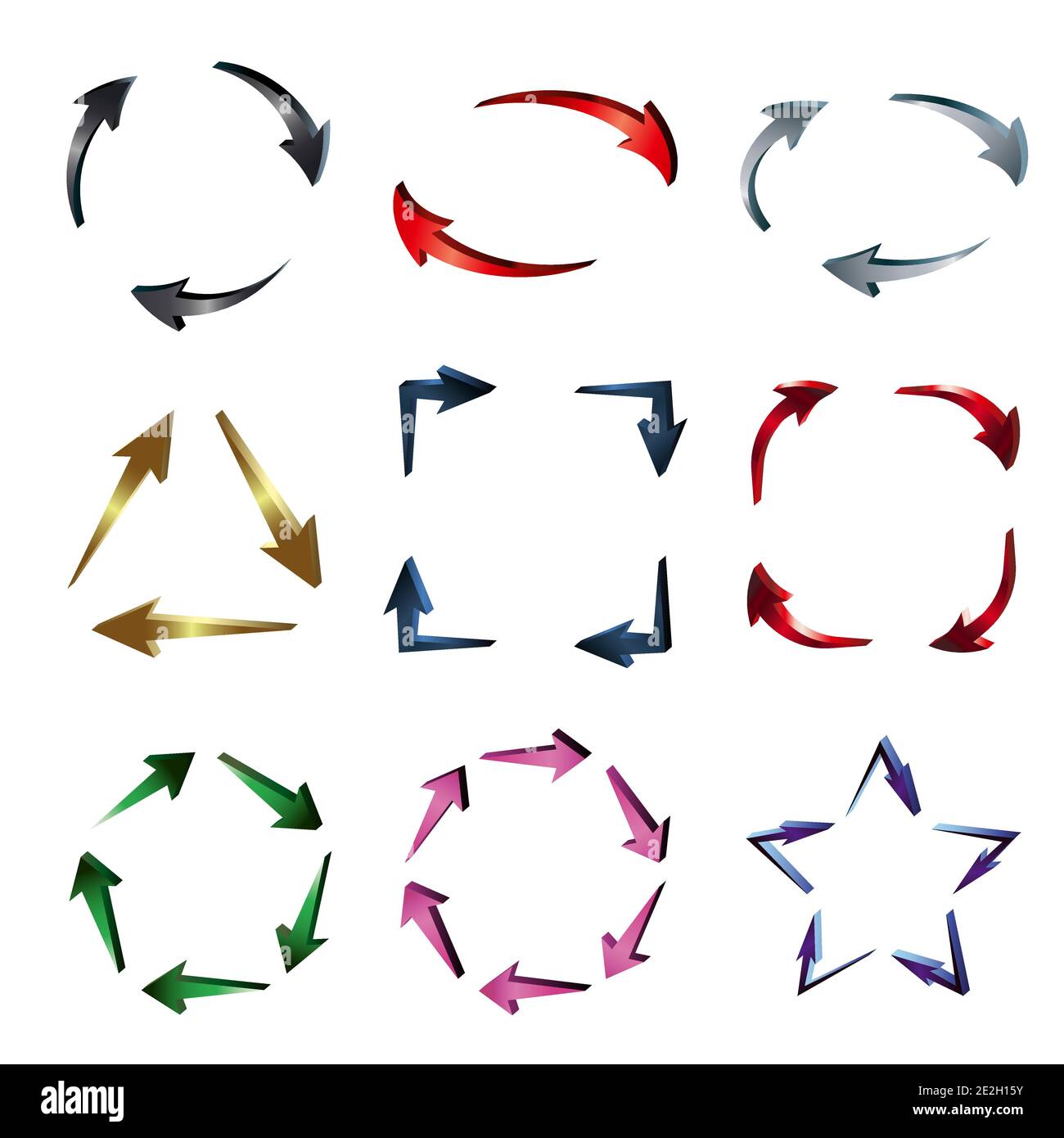 Farbe metallischen Gradienten Pfeile Zyklus Diagramm in verschiedenen Formen, Vektor-Illustration Stock Vektor