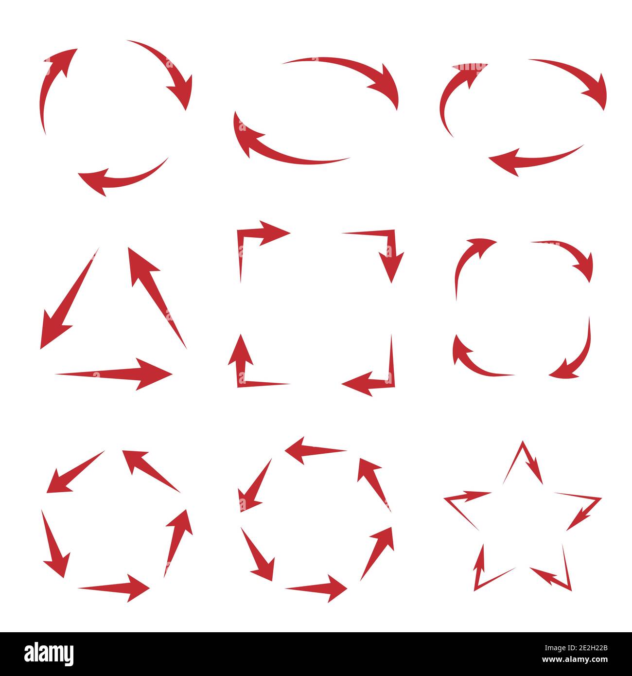 Rote Pfeile Zyklus Diagramm in verschiedenen Formen, flache Vektor-Illustration Stock Vektor