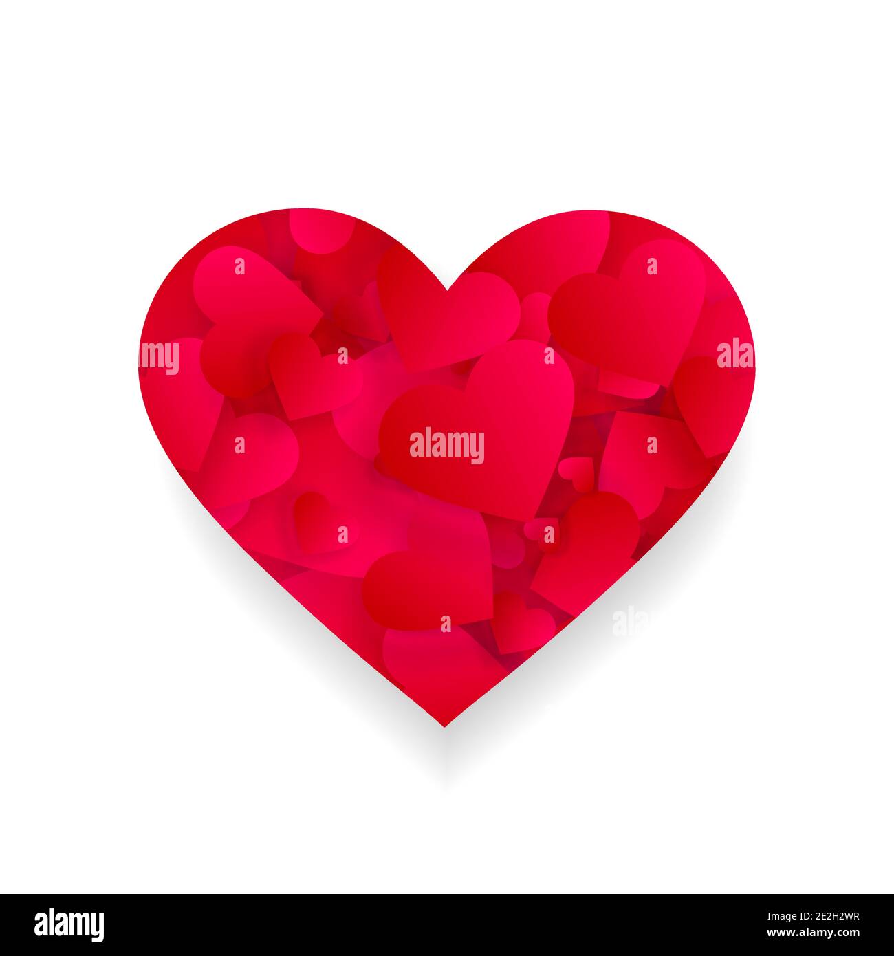Red Heart 3d Effekt Form, Symbol mit kleinen Herzen oder Blütenblätter innen isoliert auf weißem Hintergrund. Liebe, Ehe, Romantik-Element für valentinstag oder Stock Vektor