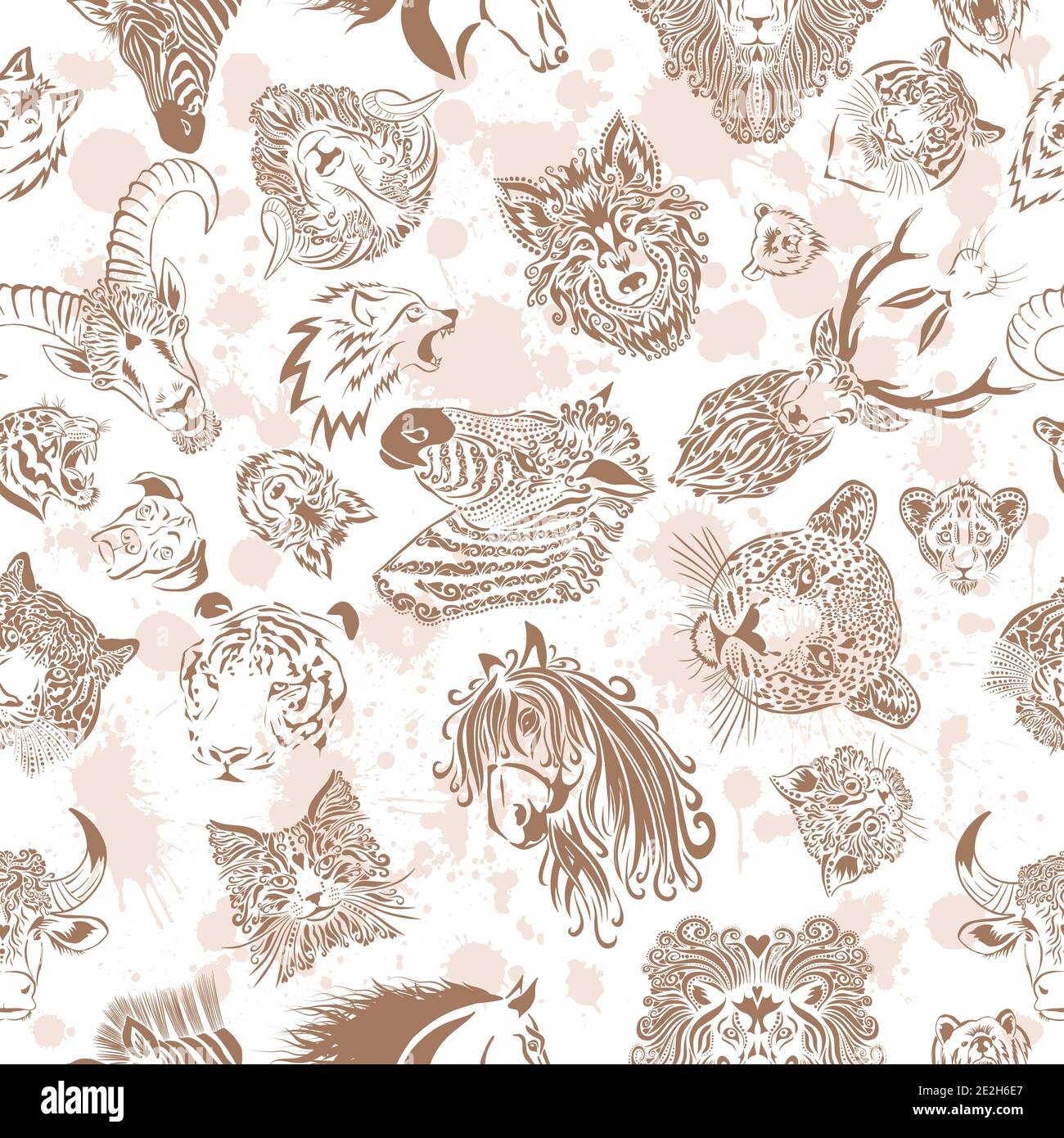 Nahtloses Leopardenmuster. Tier Gesichter Hintergrund. Vektorgrafik Stock Vektor