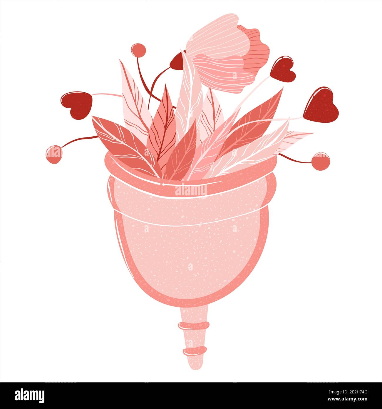 Menstruationstasse mit Blumen und Blättern. Zero Waste Lifestyle. Vektor-Illustration in flachen Cartoon-Stil isoliert auf weißem Hintergrund. Frau Gesundheit Konz Stock Vektor