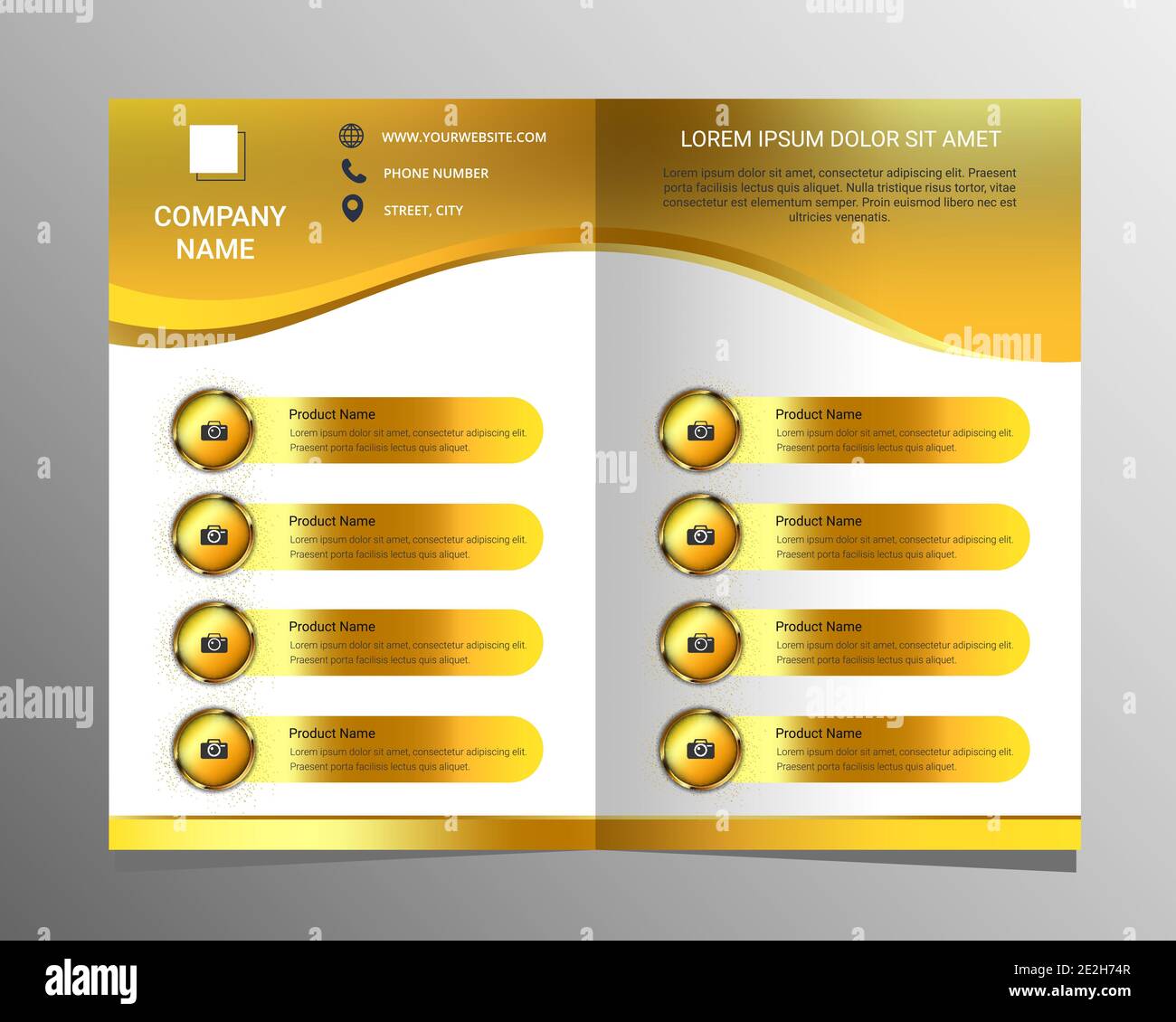 Produkte Broschüre Vorlage mit Gold Design Stock Vektor