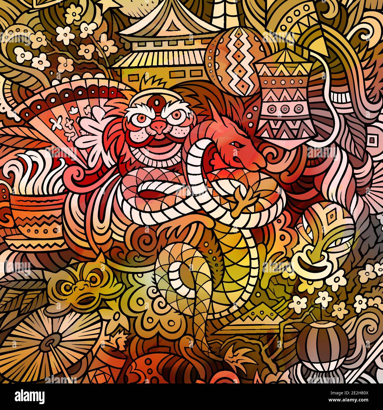 Chinesische Neujahr Hand gezeichnet Vektor-Doodles Illustration. Stock Vektor