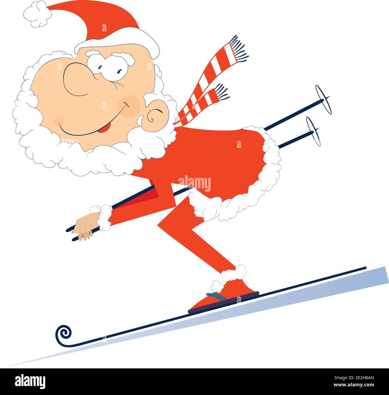 Cartoon Santa Claus eine Skifahrer Illustration. Lächelnd Skifahren Santa Claus isoliert auf weiß Stock Vektor